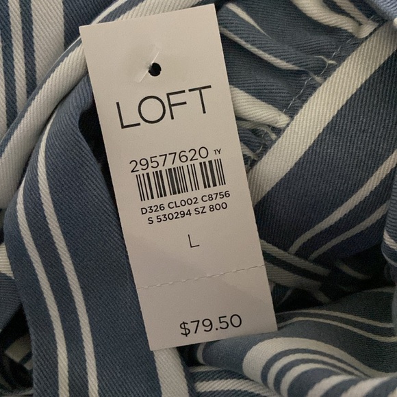 Loft Wide Leg Striped Paper Bag Pants Belted Sz L NEW - Picture 4 of 4